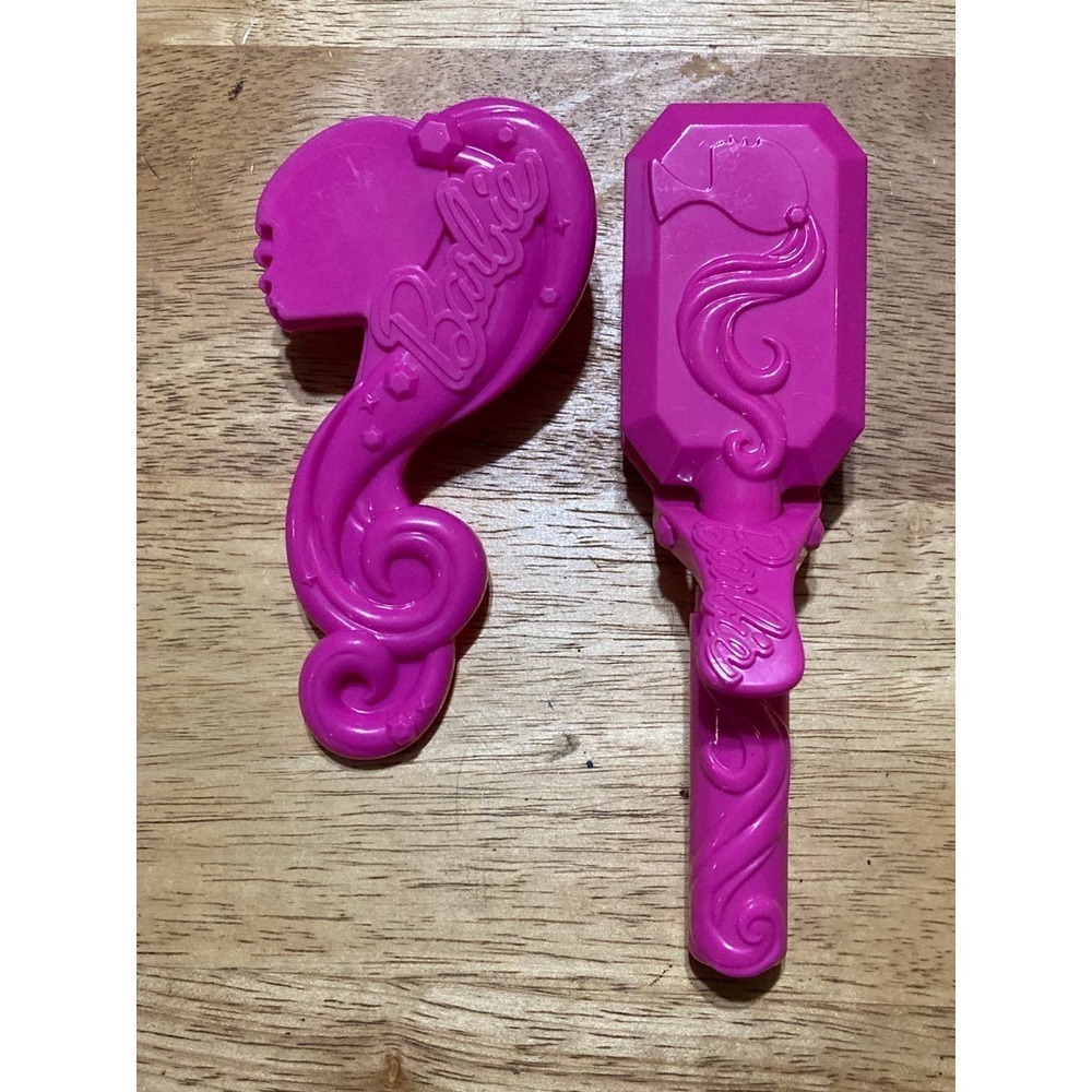 Barbie Silhouette Hairbrush‎ & Straightener pink plastic ~ dress up Pretend Play
